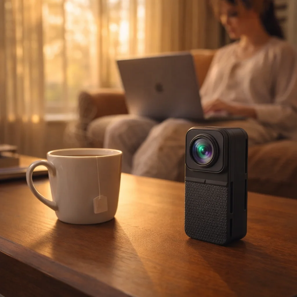 Snoutview cat collar camera setup for a relaxed evening viewing session at home